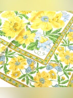 April Cornell Primavera Yellow Cotton Lined Oblong Tablecloth 90s Floral Rare